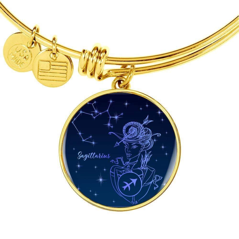 Sagittarius Zodiac Sign Blue Night Stainless Steel or 18k Gold Circle Bangle Bracelet - Express Your Love Gifts