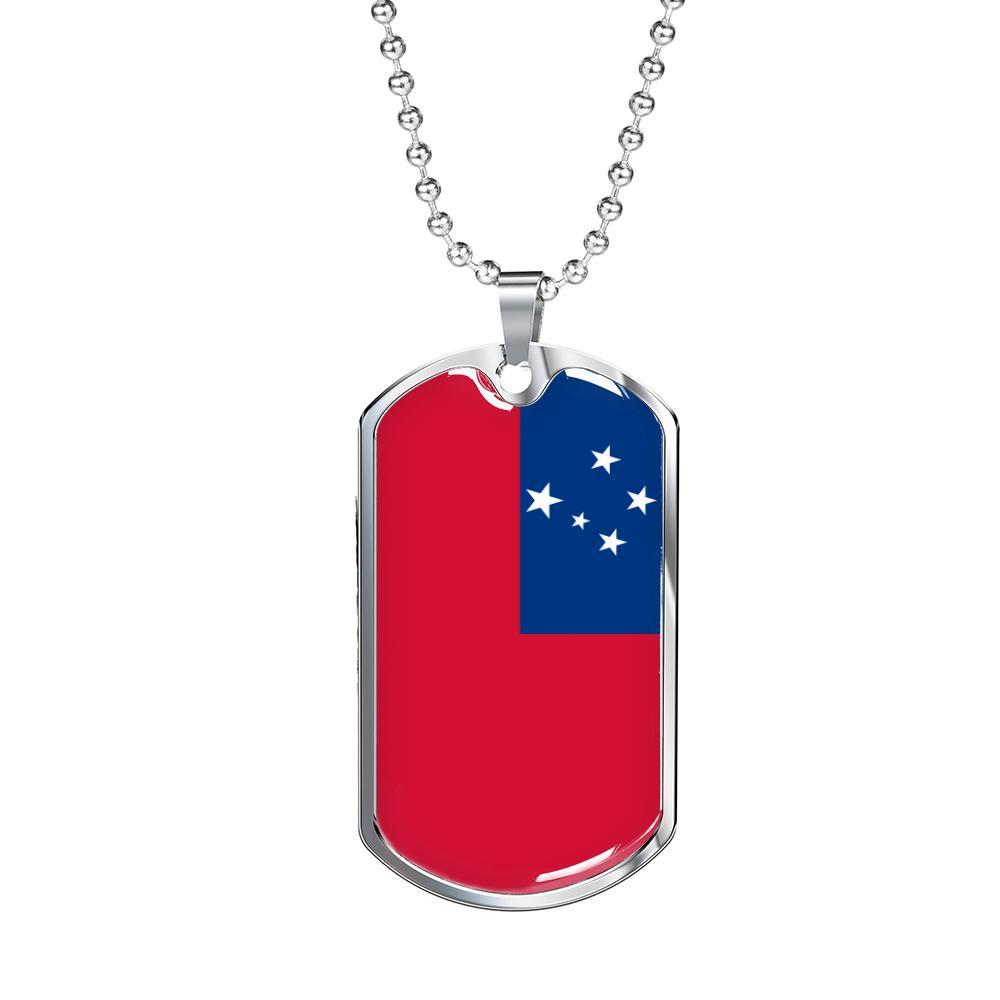 Samoa Flag Necklace Samoa Pendant Stainless Steel or 18k Gold Dog Tag 24" - Express Your Love Gifts