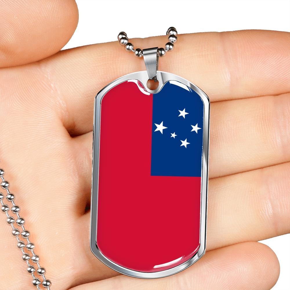 Samoa Flag Necklace Samoa Pendant Stainless Steel or 18k Gold Dog Tag 24" - Express Your Love Gifts