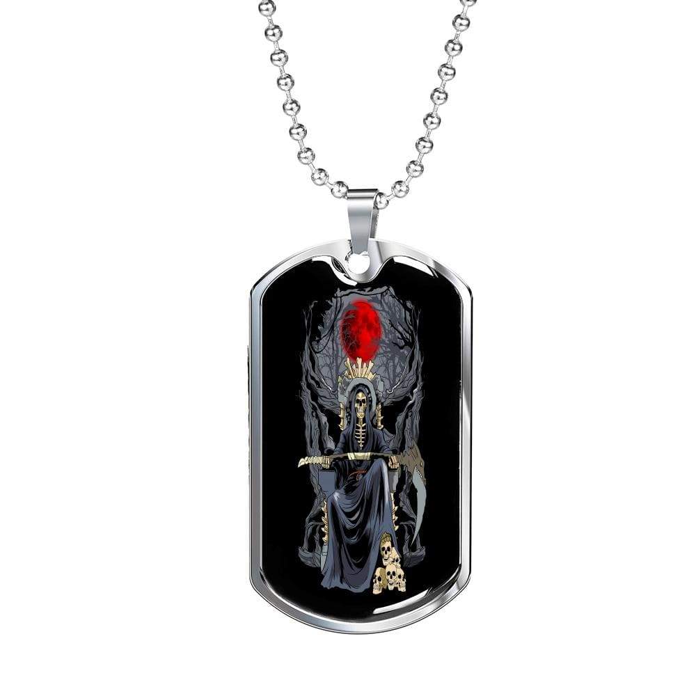 Santa Muerte Blood Moon Dog Tag Stainless Steel or 18k Gold 24" Chain - Express Your Love Gifts