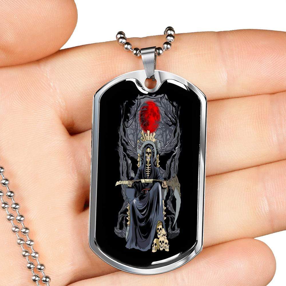 Santa Muerte Blood Moon Dog Tag Stainless Steel or 18k Gold 24" Chain - Express Your Love Gifts