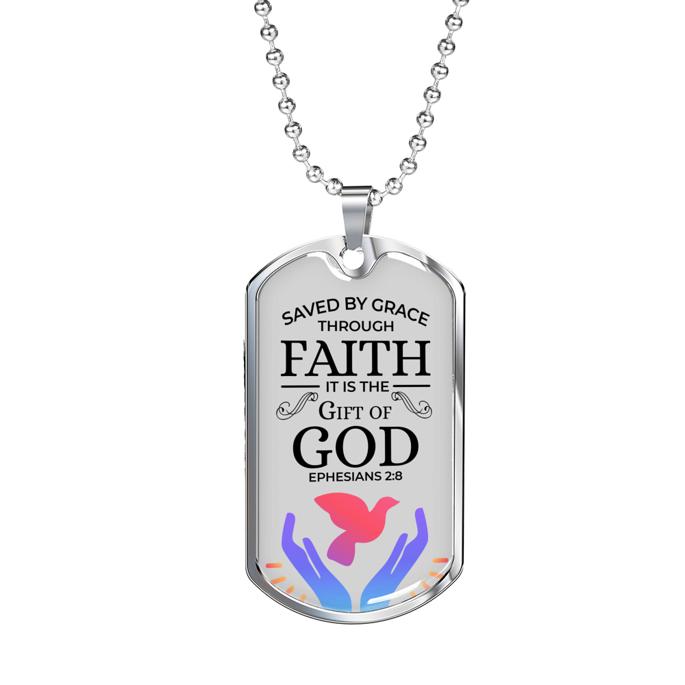 Saved By God'S Grace Necklace Stainless Steel or 18k Gold Dog Tag 24" Chain-Express Your Love Gifts