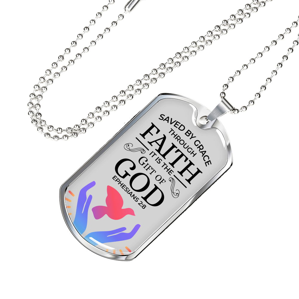 Saved By God'S Grace Necklace Stainless Steel or 18k Gold Dog Tag 24" Chain-Express Your Love Gifts