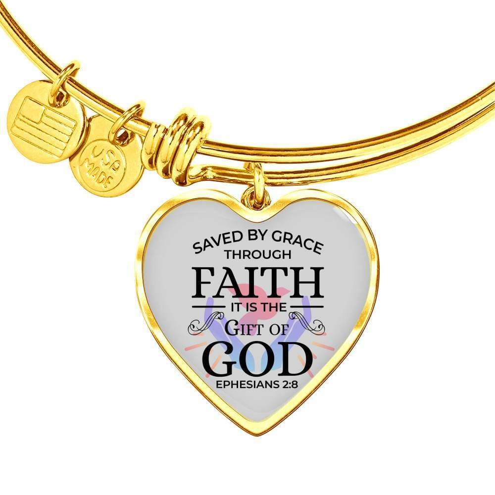 Saved by Grace Christian Bracelet Grace & Faith Stainless Steel or 18k Gold Heart Bangle - Express Your Love Gifts