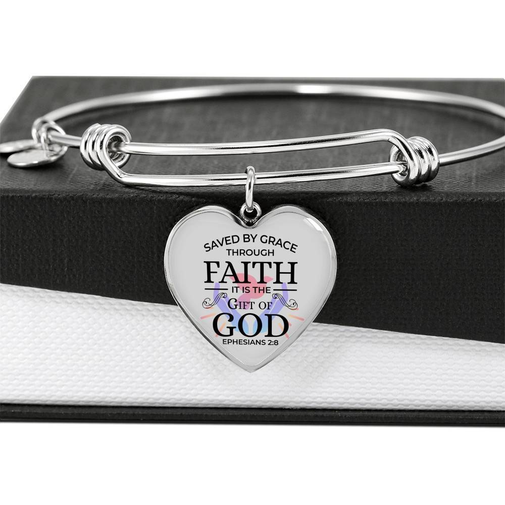 Saved by Grace Christian Bracelet Grace & Faith Stainless Steel or 18k Gold Heart Bangle - Express Your Love Gifts