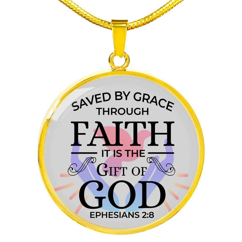 Saved By Grace Circle Necklace Stainless Steel or 18k Gold 18-22" - Express Your Love Gifts