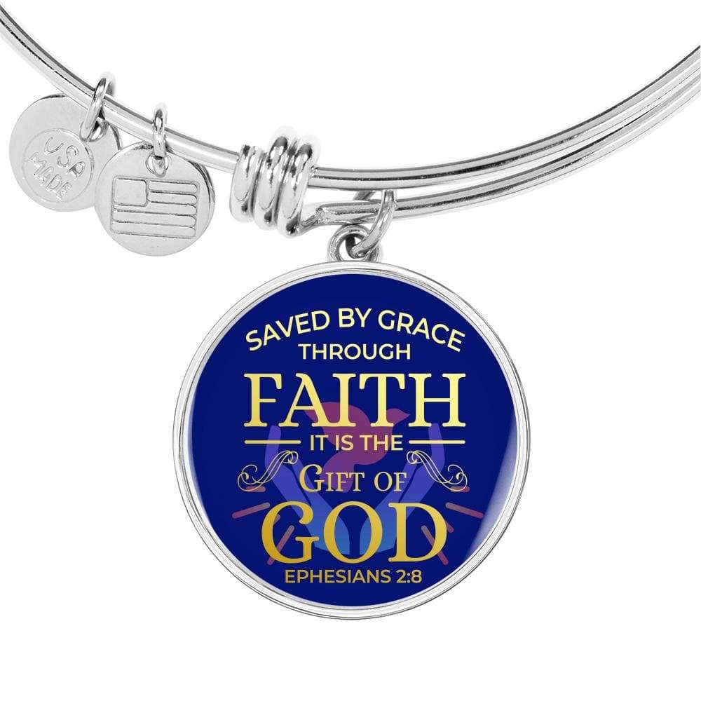 Saved By Grace Ephesians 2:8 Stainless Steel or 18k Gold Circle Bangle Bracelet - Express Your Love Gifts