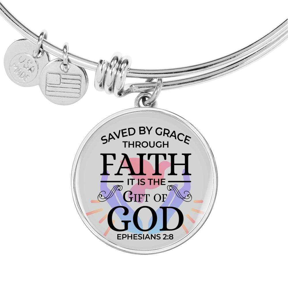 Saved by Grace Stainless Steel or 18k Gold Circle Bangle Bracelet - Express Your Love Gifts