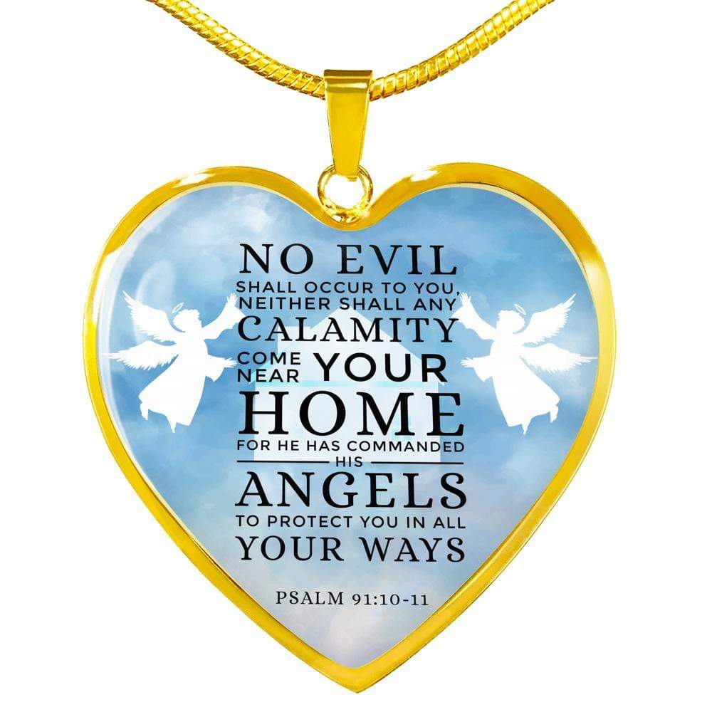 Scripture Gift Guardian Angels Heart Necklace Stainless Steel or 18k Gold 18-22" - Express Your Love Gifts