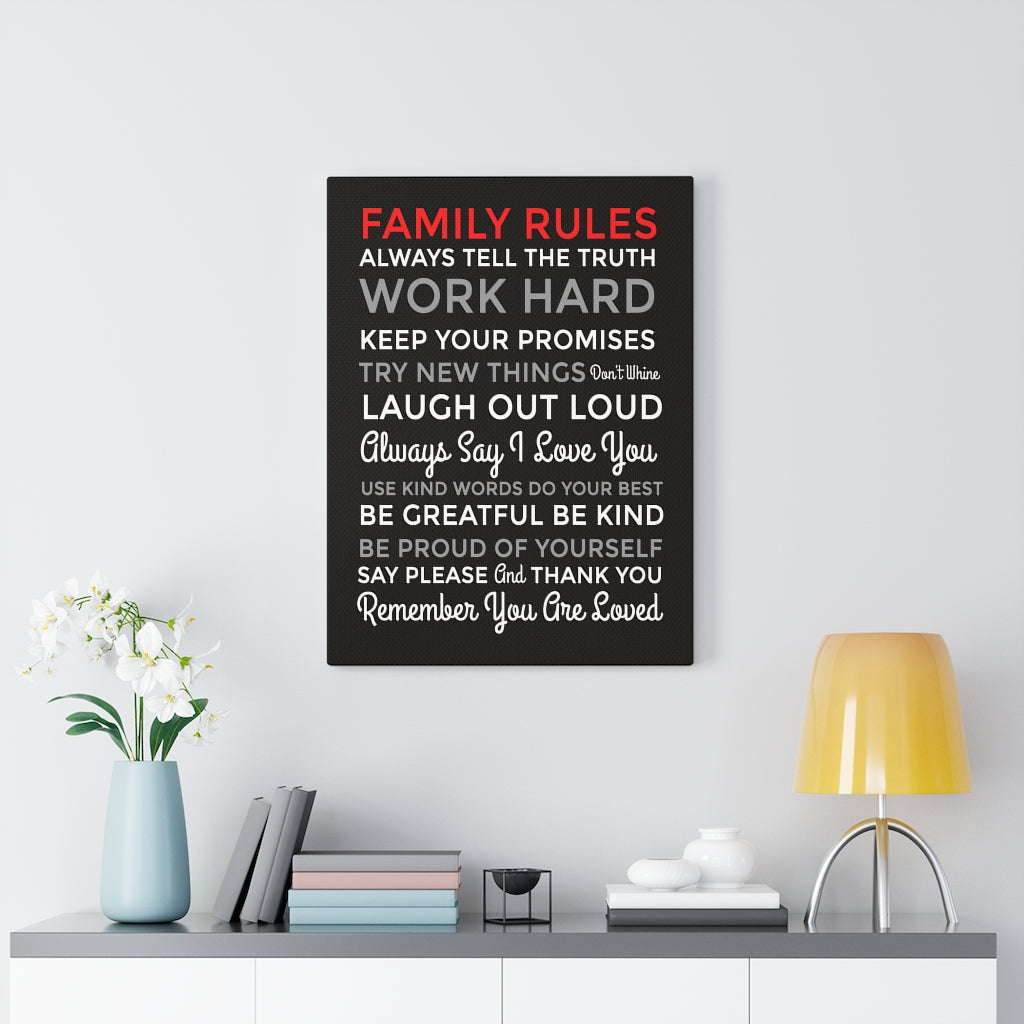 Family Rules Motivational Inspirational Wall Decor for Home Office Gym Inspiring Success Quote Print Ready to Hang Wall Art - Express Your Love Gifts