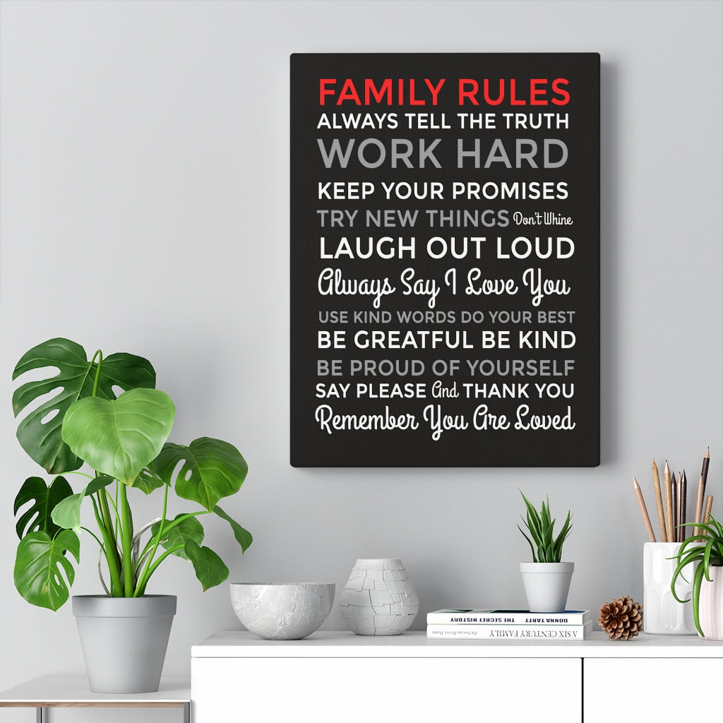 Family Rules Motivational Inspirational Wall Decor for Home Office Gym Inspiring Success Quote Print Ready to Hang Wall Art - Express Your Love Gifts