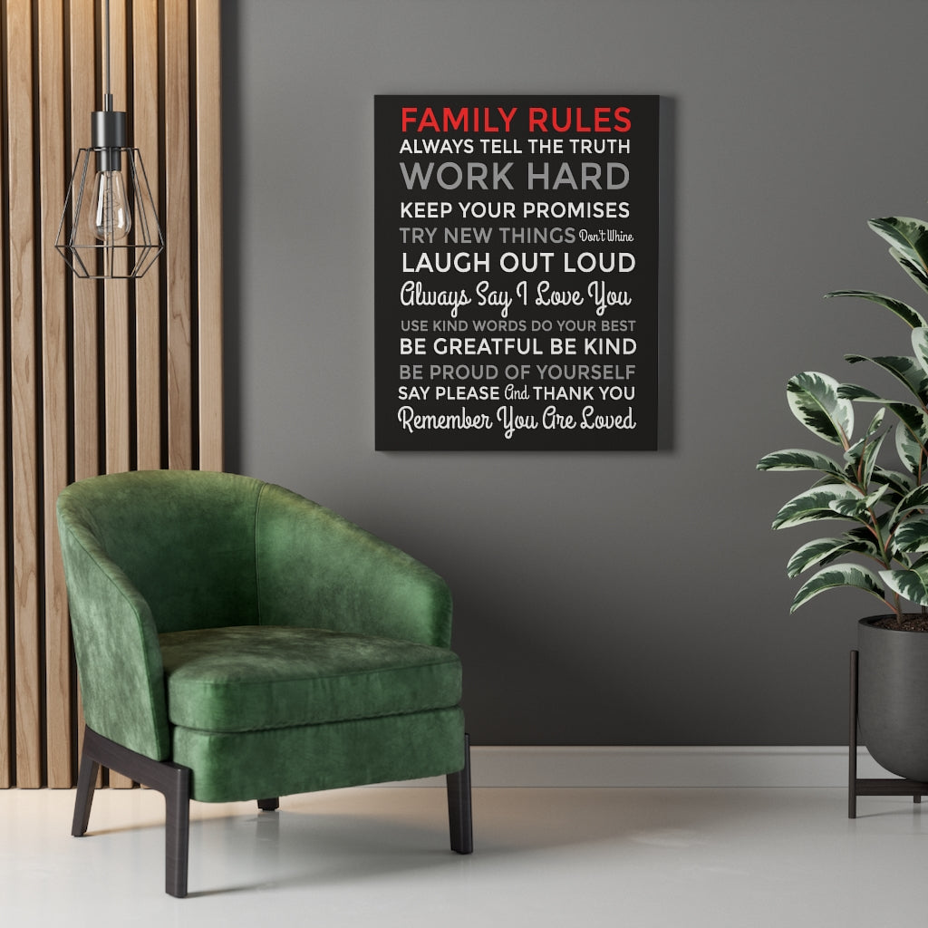 Family Rules Motivational Inspirational Wall Decor for Home Office Gym Inspiring Success Quote Print Ready to Hang Wall Art - Express Your Love Gifts