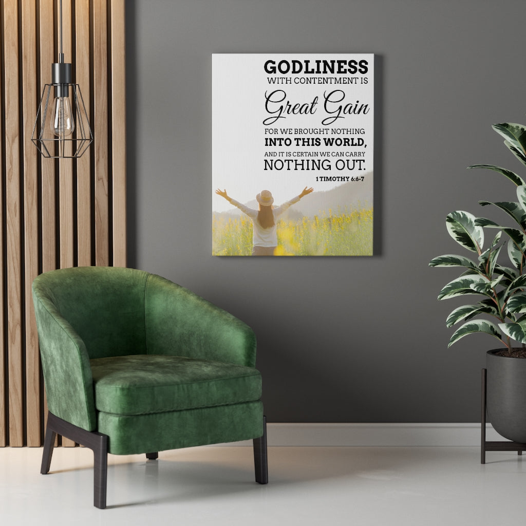 Scripture Walls Godliness with Contentment 1 Timothy 6:6-7 Christian Wall Art Bible Verse Print Ready to Hang - Express Your Love Gifts