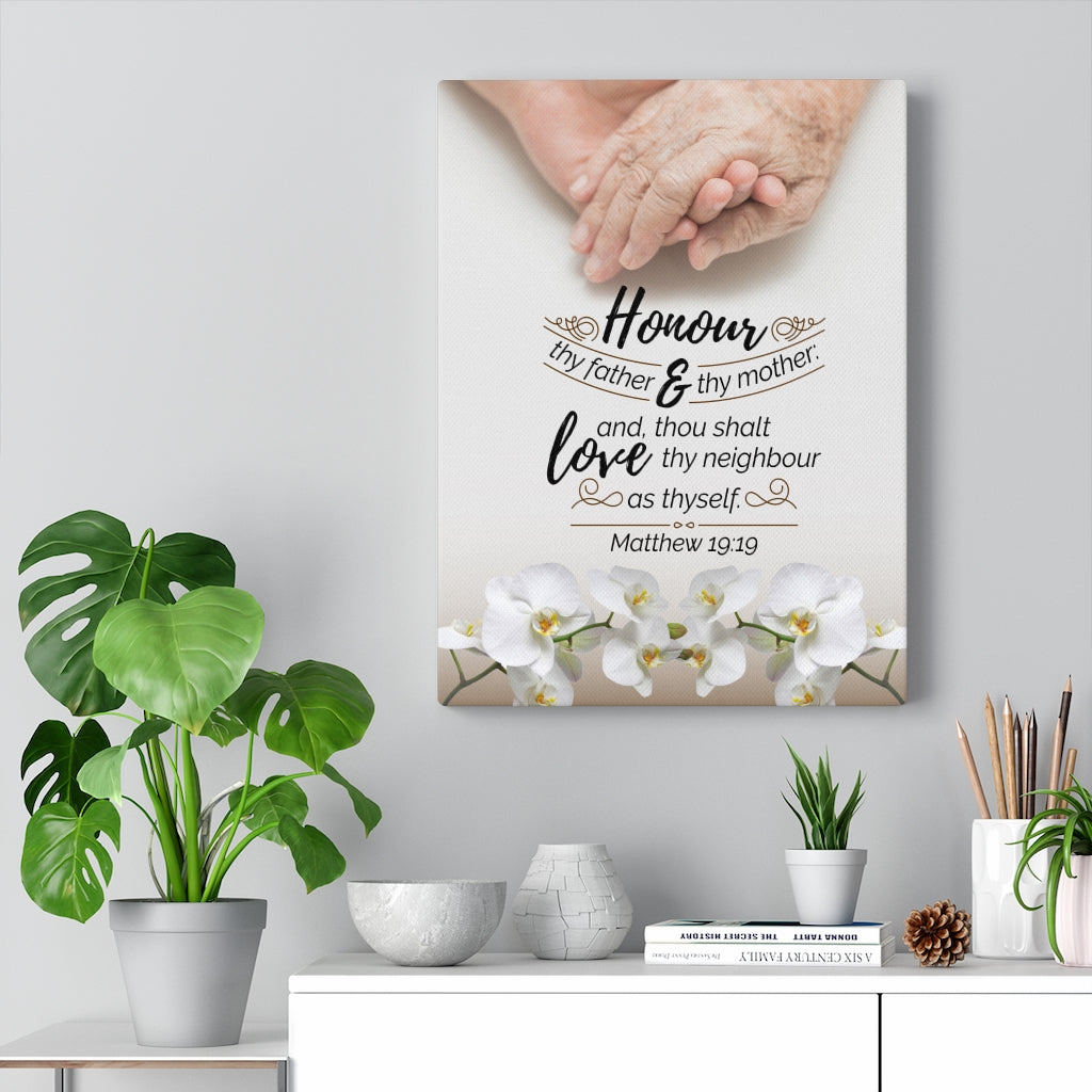 Scripture Walls Honour Thy Father and Mother Matthew 19:19 Christian Wall Art Bible Verse Print Ready to Hang - Express Your Love Gifts