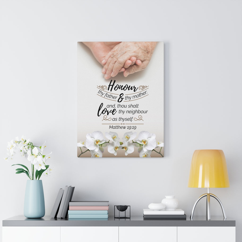 Scripture Walls Honour Thy Father and Mother Matthew 19:19 Christian Wall Art Bible Verse Print Ready to Hang - Express Your Love Gifts