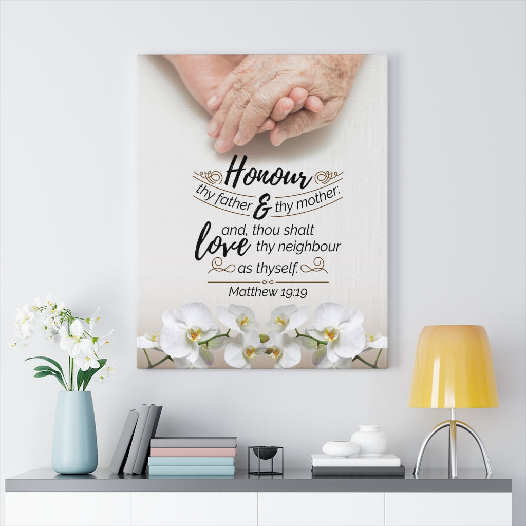 Scripture Walls Honour Thy Father and Mother Matthew 19:19 Christian Wall Art Bible Verse Print Ready to Hang - Express Your Love Gifts