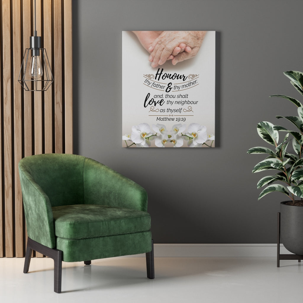 Scripture Walls Honour Thy Father and Mother Matthew 19:19 Christian Wall Art Bible Verse Print Ready to Hang - Express Your Love Gifts