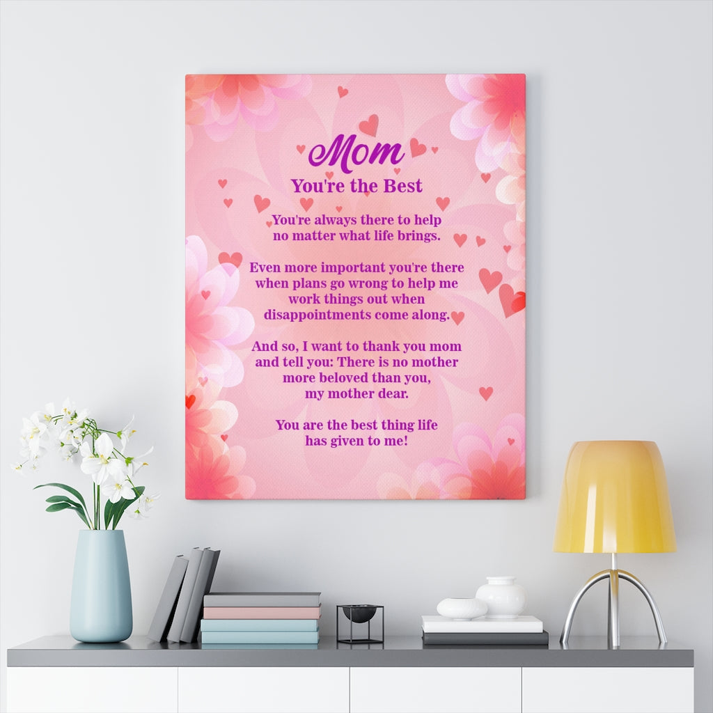 Mom You're The Best Motivational Verse Inspirational Wall Decor for Home Office Gym Inspiring Success Quote Print Ready to Hang - Express Your Love Gifts