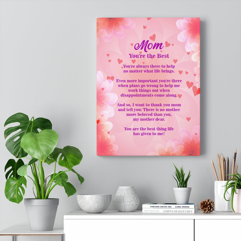 Mom You're The Best Motivational Verse Inspirational Wall Decor for Home Office Gym Inspiring Success Quote Print Ready to Hang - Express Your Love Gifts