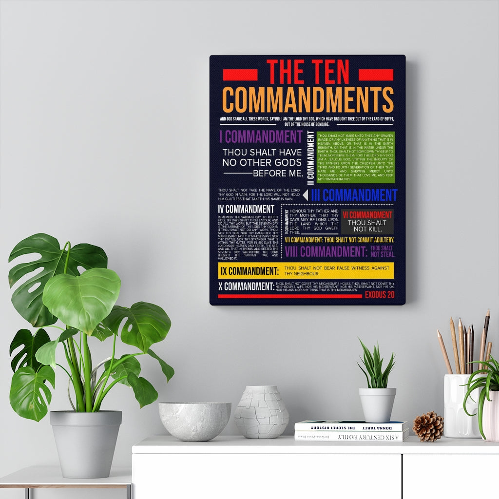 Ten Commandments in Colors Canvas Print Scripture Wall Art Christian Home Decor Black Back - Express Your Love Gifts