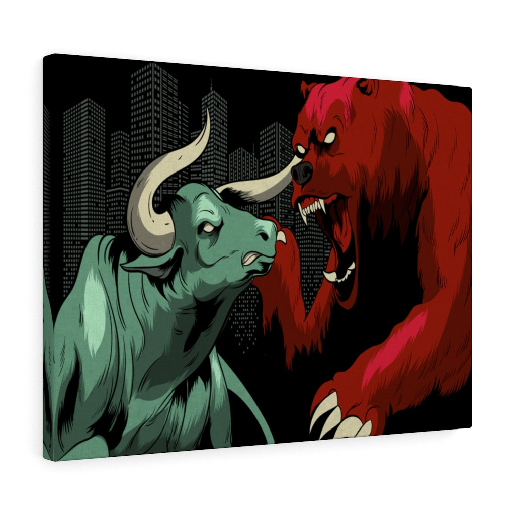 Trader Wall Art Bull vs Bear Battling for Wealth Wall Street Trading Art Canvas - Express Your Love Gifts