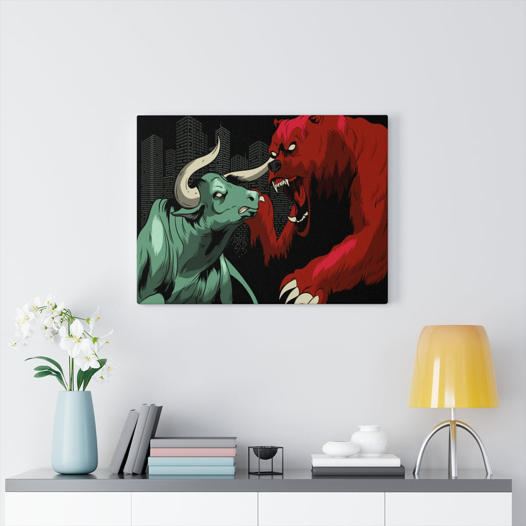 Trader Wall Art Bull vs Bear Battling for Wealth Wall Street Trading Art Canvas - Express Your Love Gifts