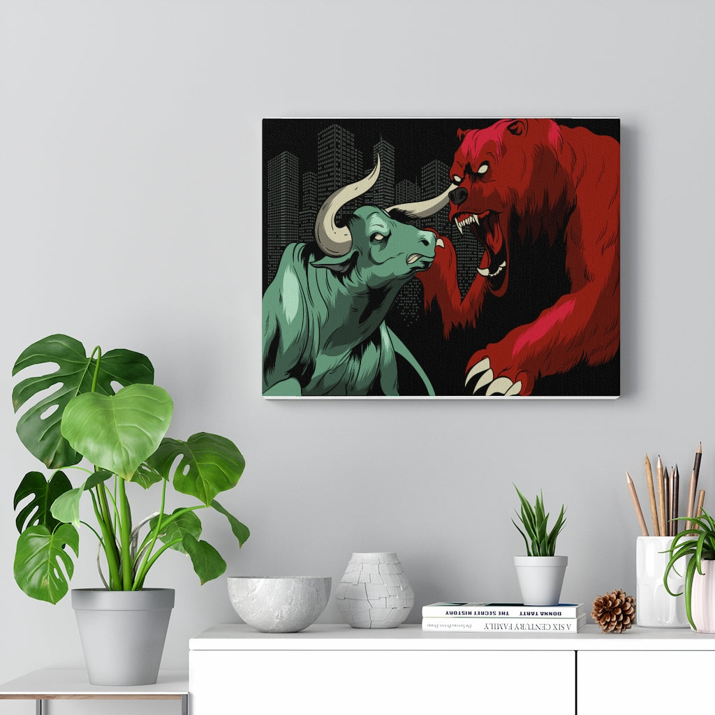 Trader Wall Art Bull vs Bear Battling for Wealth Wall Street Trading Art Canvas - Express Your Love Gifts