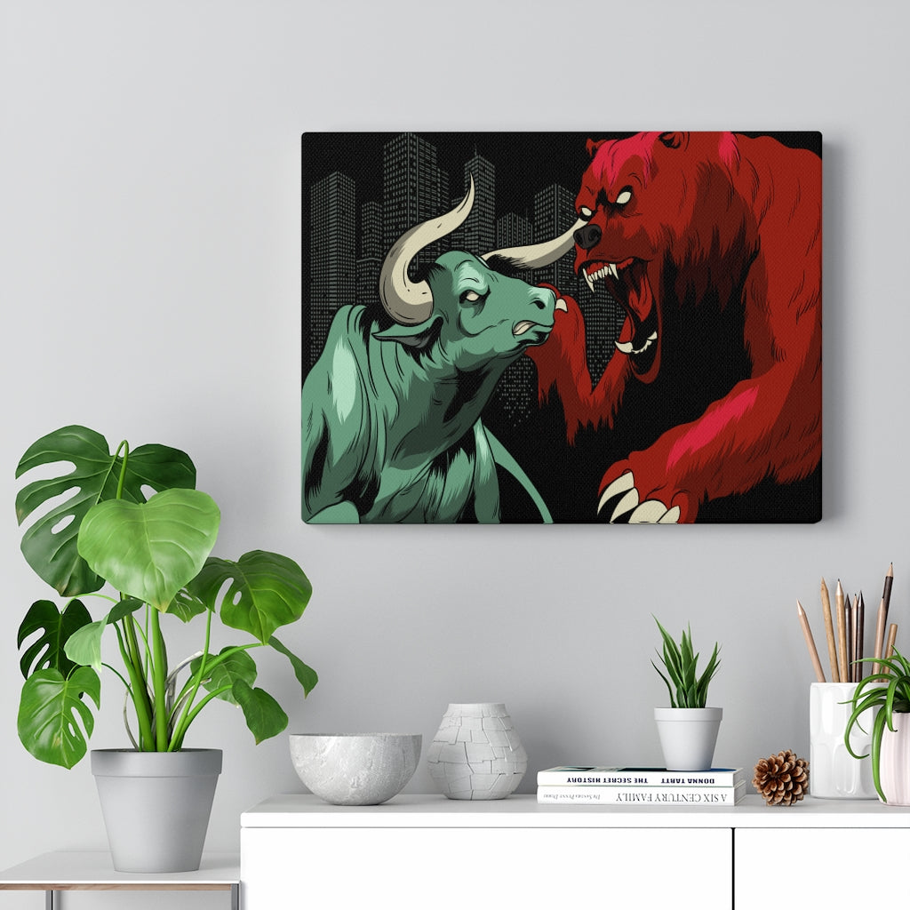 Trader Wall Art Bull vs Bear Battling for Wealth Wall Street Trading Art Canvas - Express Your Love Gifts