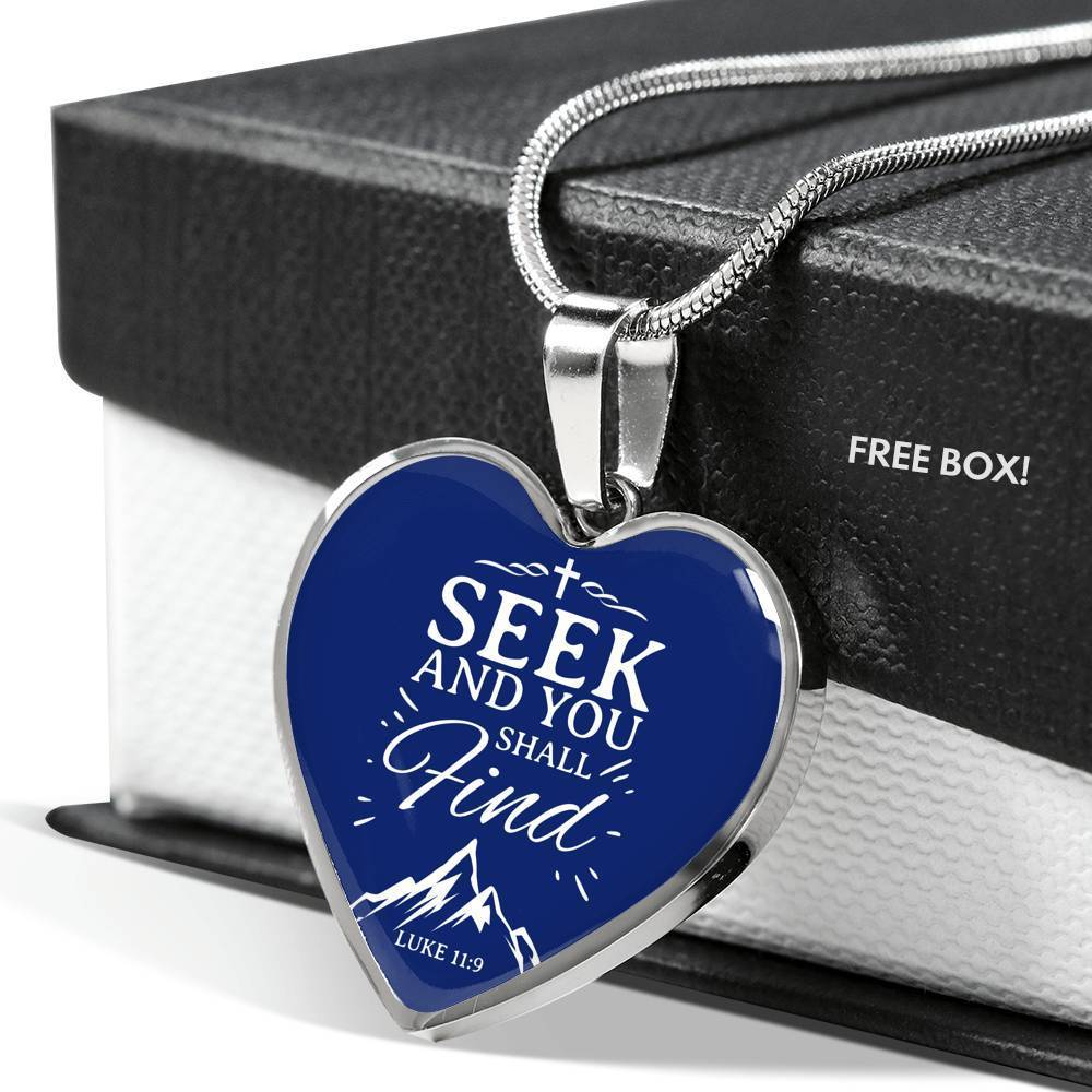 Seek & You Find Necklace Stainless Steel or 18k Gold Heart Pendant 18-22" - Express Your Love Gifts