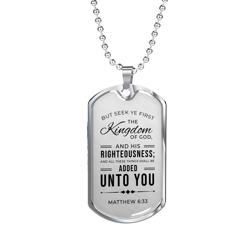 Seek God First Always Christian Faith Matthew Necklace Stainless Steel or 18k Gold Dog Tag 24" Chain-Express Your Love Gifts