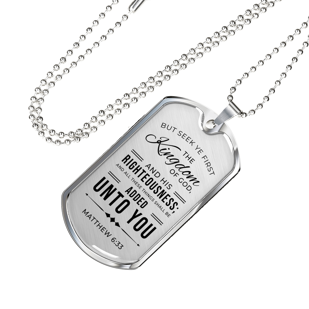 Seek God First Always Christian Faith Matthew Necklace Stainless Steel or 18k Gold Dog Tag 24" Chain-Express Your Love Gifts