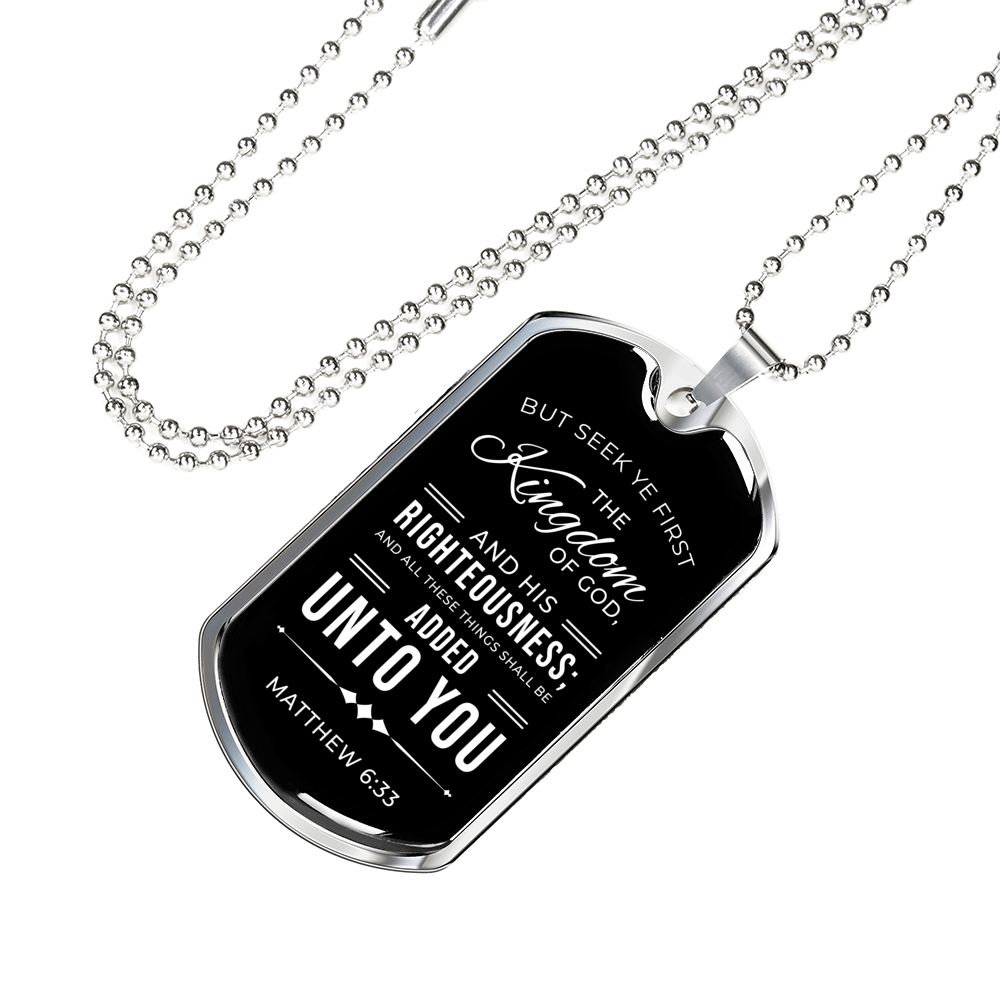 Seek God First Always Christian Necklace Stainless Steel or 18k Gold Dog Tag 24" Chain-Express Your Love Gifts