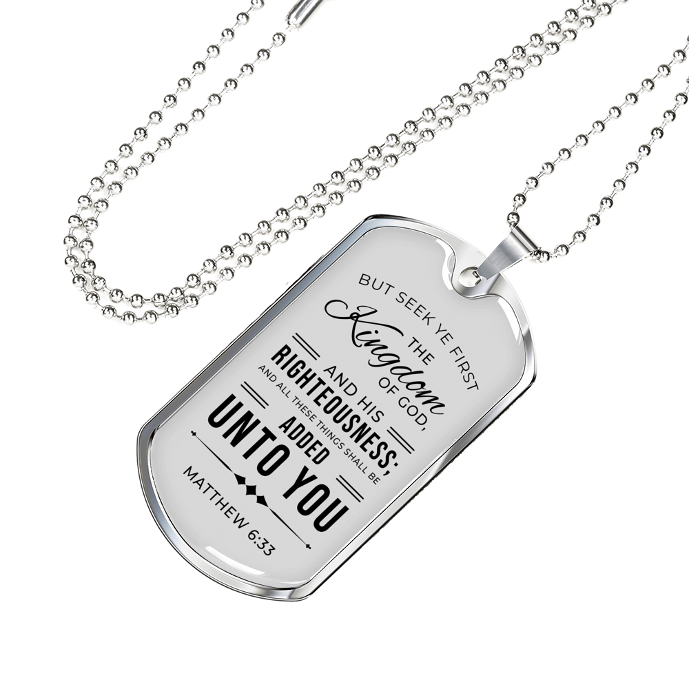 Seek God First Always Matthew Stainless Steel or 18k Gold Dog Tag Necklace 24" Chain-Express Your Love Gifts
