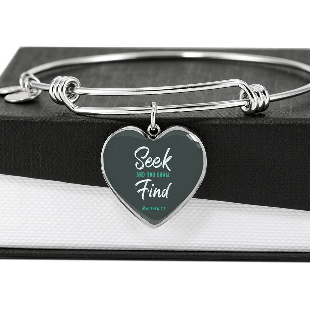 Seek And You Shall Find Stainless Steel or 18k Gold Heart Bangle Bracelet - Express Your Love Gifts