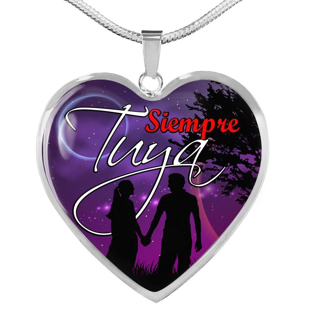 Siempre Tuya Spanish Pendant Stainless Steel or 18k Gold Heart Necklace 18-22"-Express Your Love Gifts