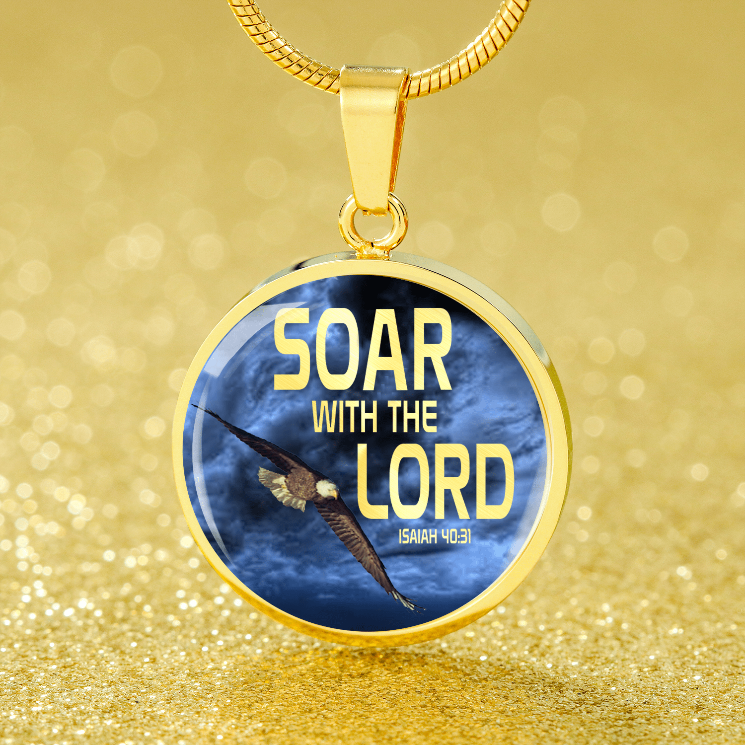 Soar Withe The Lord Isaiah 40:31 Circle Necklace Stainless Steel or 18k Gold 18-22" - Express Your Love Gifts