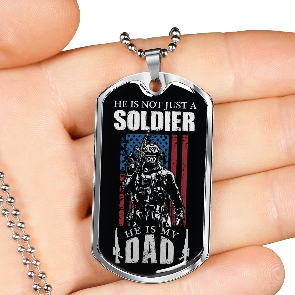 Soldier Dad Dog Tag Stainless Steel or 18k Gold 24" Chain Gift For Military Dad - Express Your Love Gifts