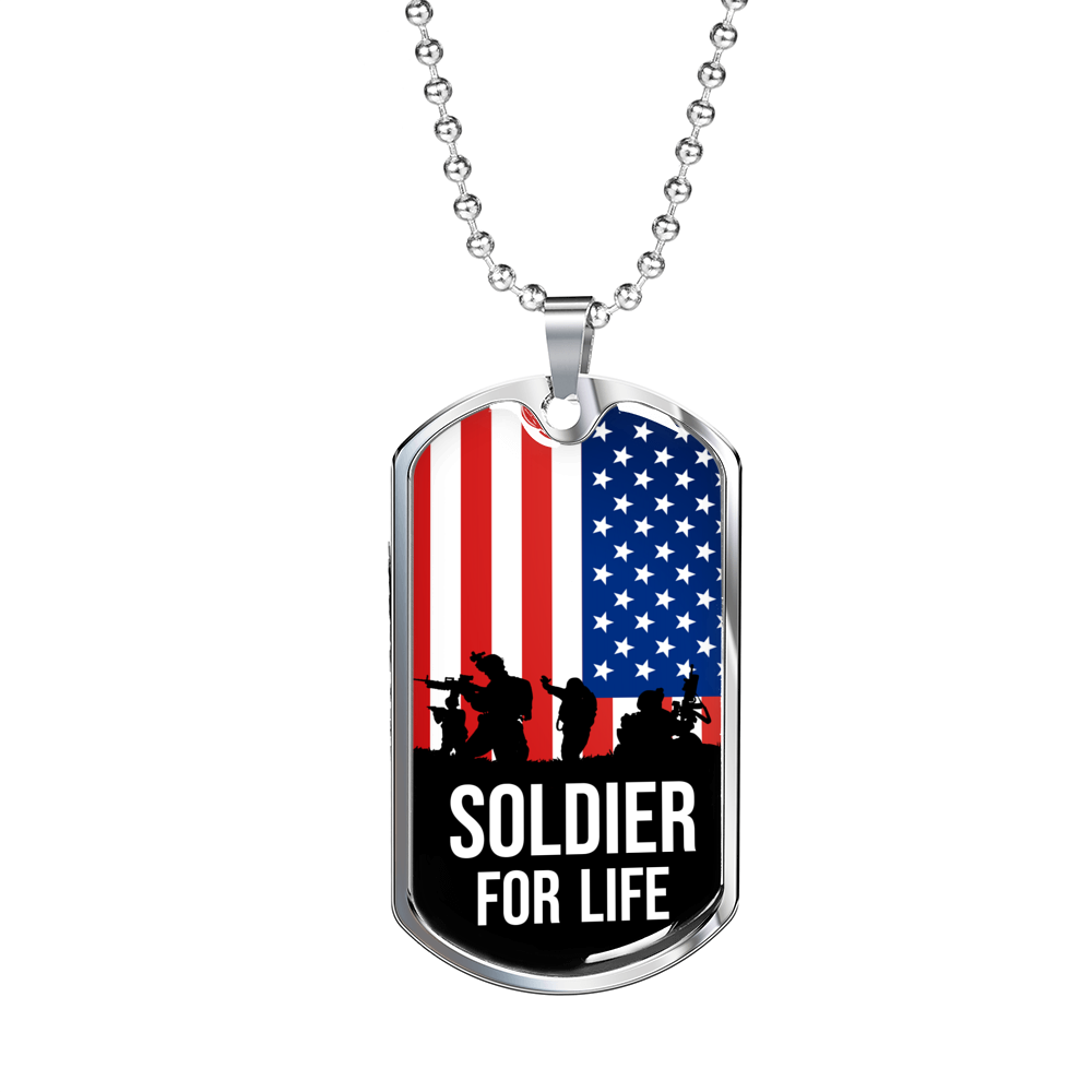 Soldier For Life Necklace Stainless Steel or 18k Gold Dog Tag 24" Chain-Express Your Love Gifts