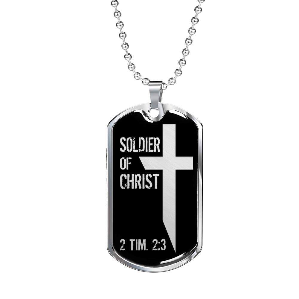Soldier Of Christ Stainless Steel or 18k Gold Dog Tag 24" Chain - Express Your Love Gifts