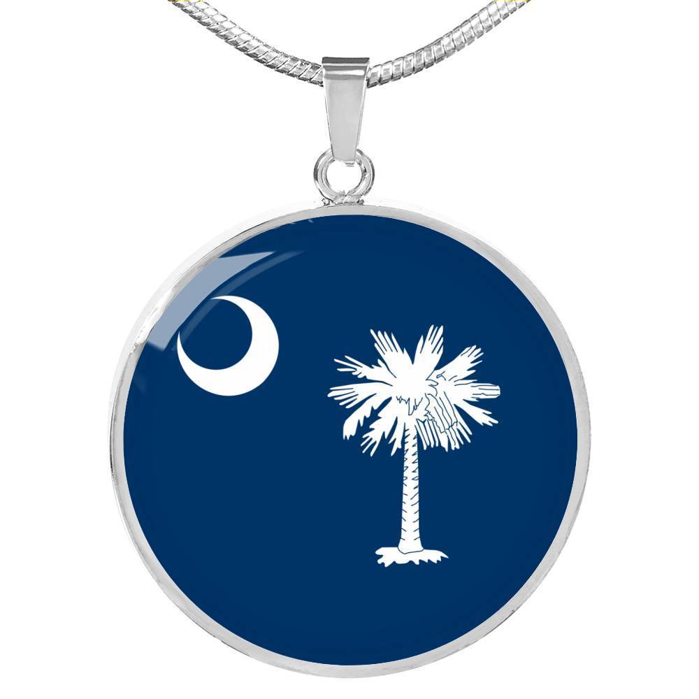 South Carolina State Flag Necklace Stainless Steel or 18k Gold Circle Pendant 18-22" - Express Your Love Gifts