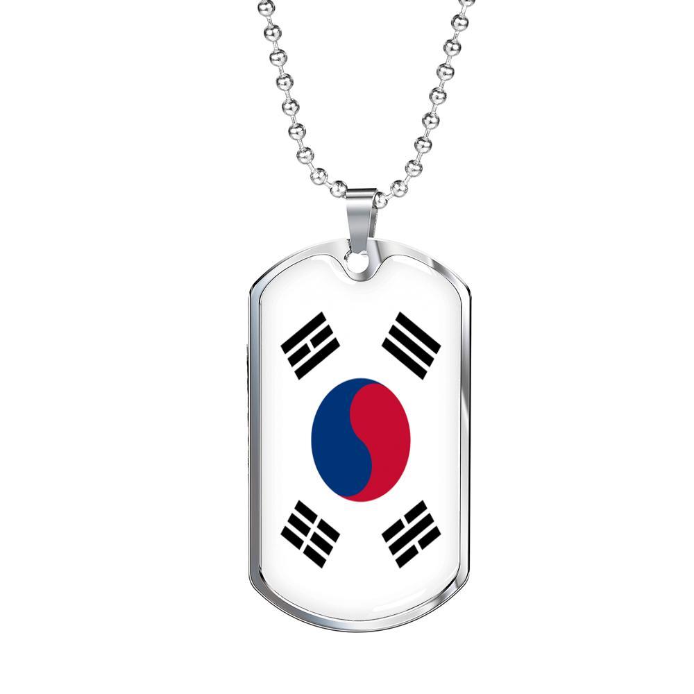 South Korea Flag Necklace South Korea Flag Stainless Steel or 18k Gold Dog Tag 24" - Express Your Love Gifts