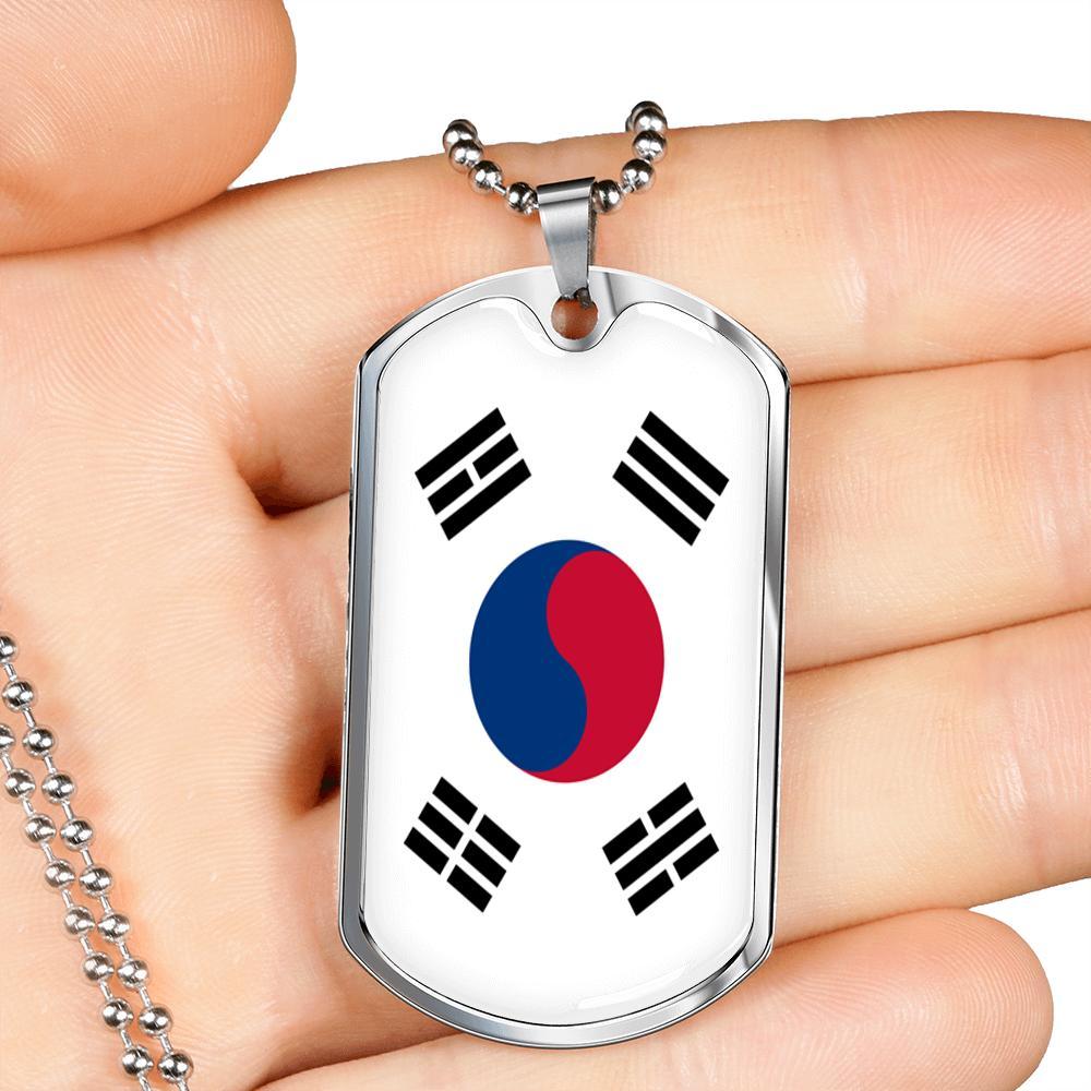 South Korea Flag Necklace South Korea Flag Stainless Steel or 18k Gold Dog Tag 24" - Express Your Love Gifts