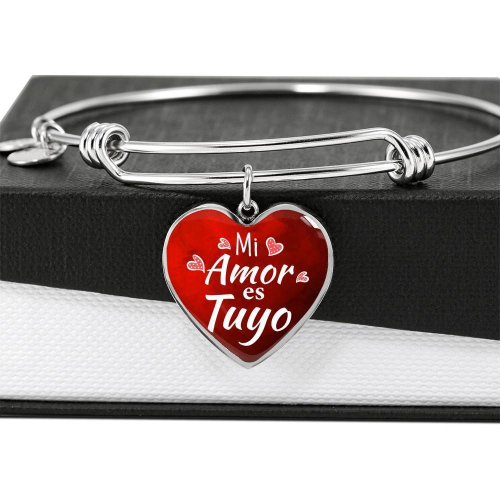 Spanish My Love Is Yours Heart Bangle Bracelet Latina Gift-Express Your Love Gifts