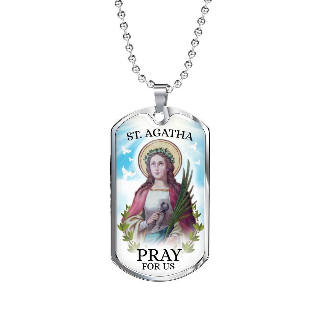 St Agatha Catholic Nurse Necklace Stainless Steel or 18k Gold Dog Tag 24" Chain-Express Your Love Gifts