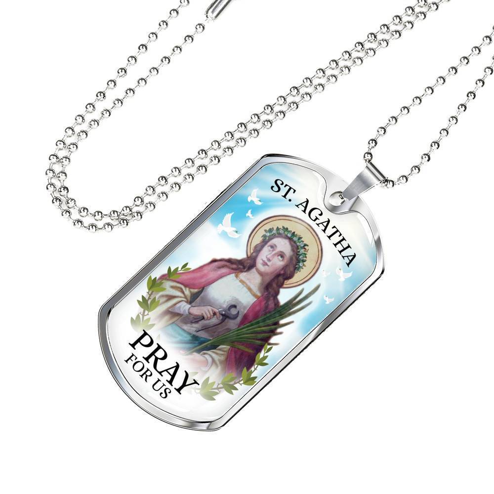 St Agatha Catholic Nurse Necklace Stainless Steel or 18k Gold Dog Tag 24" Chain-Express Your Love Gifts