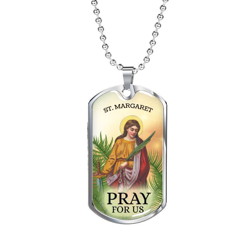 St. Margaret Catholic Necklace Stainless Steel or 18k Gold Dog Tag 24" Chain-Express Your Love Gifts