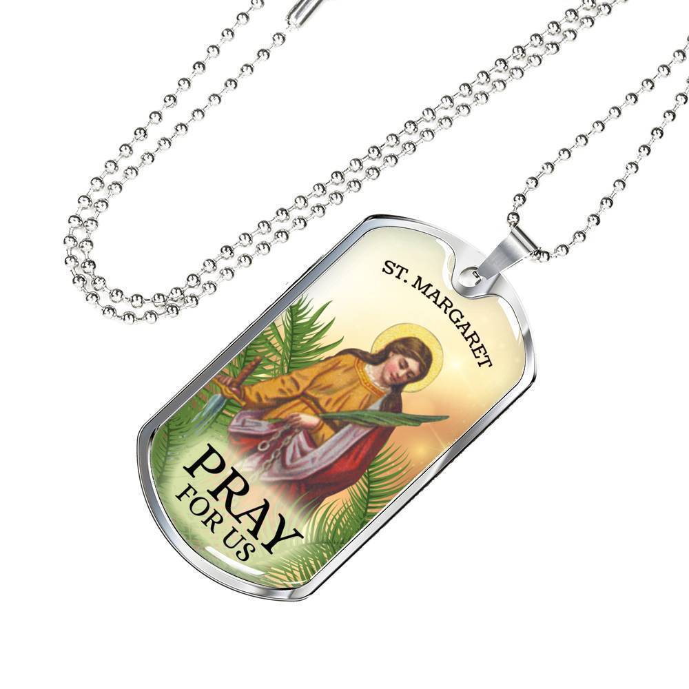 St. Margaret Catholic Necklace Stainless Steel or 18k Gold Dog Tag 24" Chain-Express Your Love Gifts