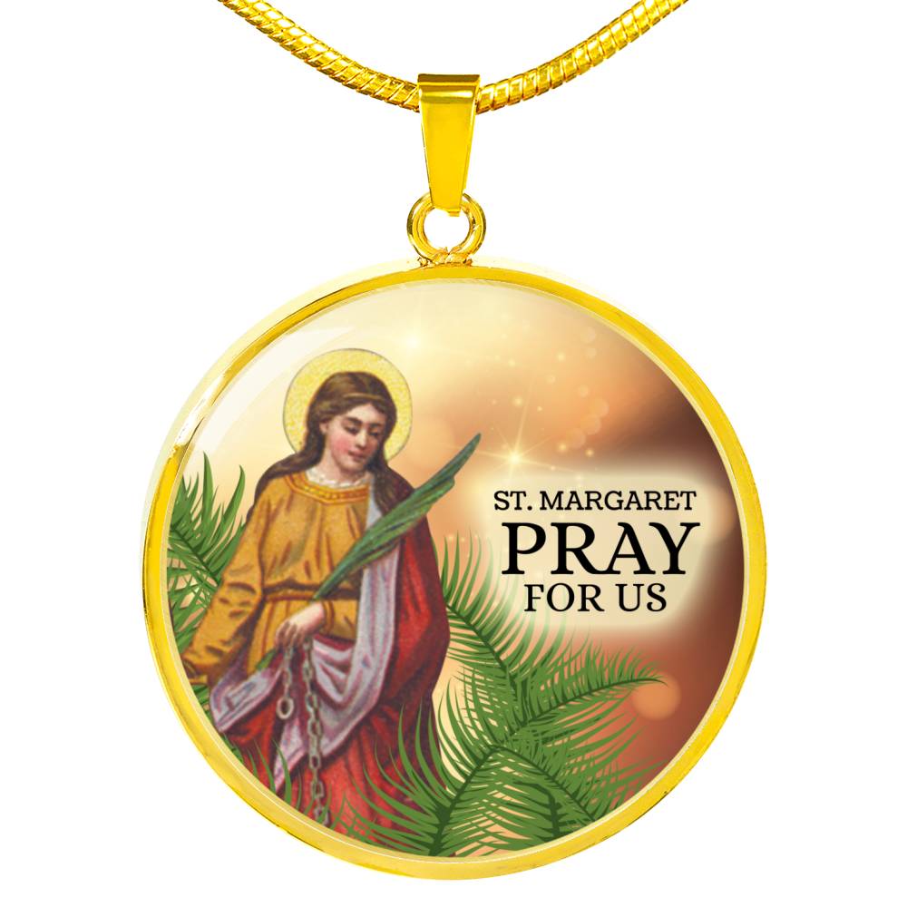 St. Margaret Necklace Catholic Circle Necklace Stainless Steel or 18k Gold 18-22" - Express Your Love Gifts
