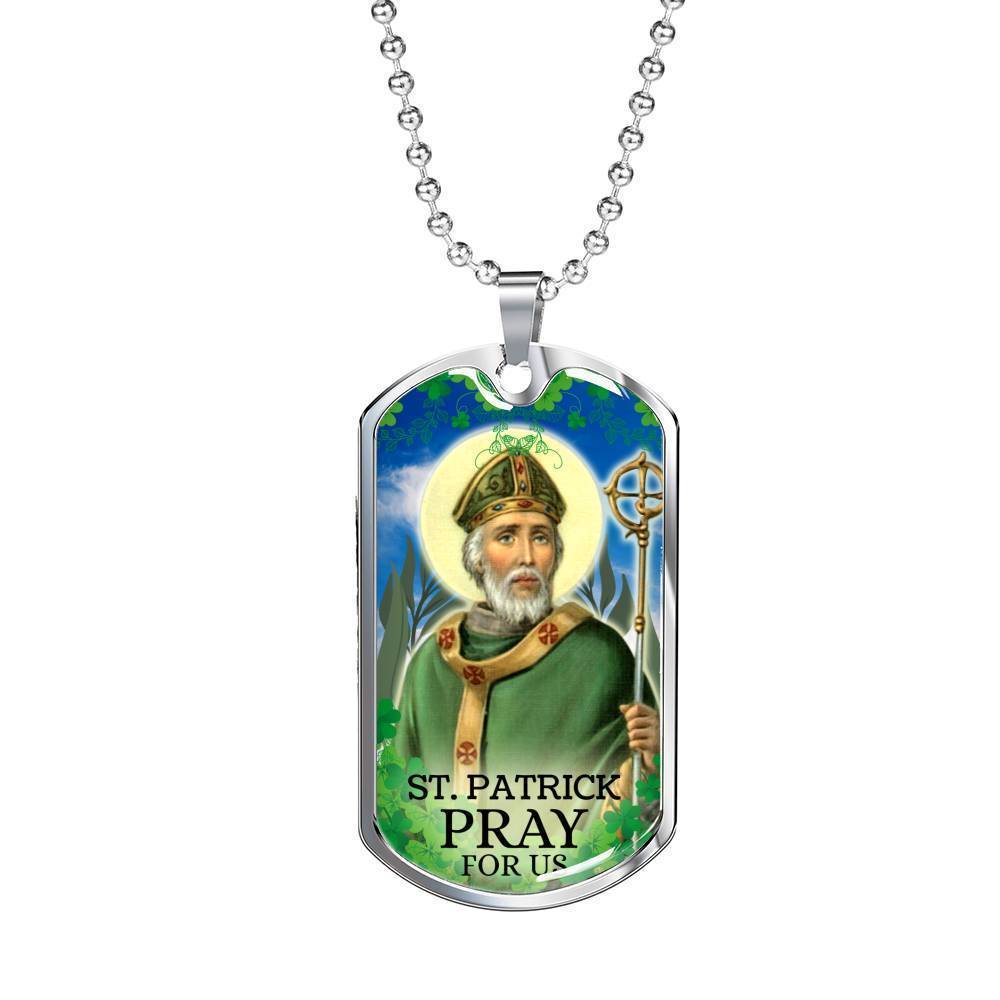 St. Patrick Catholic Necklace Stainless Steel or 18k Gold Dog Tag 24" Chain-Express Your Love Gifts