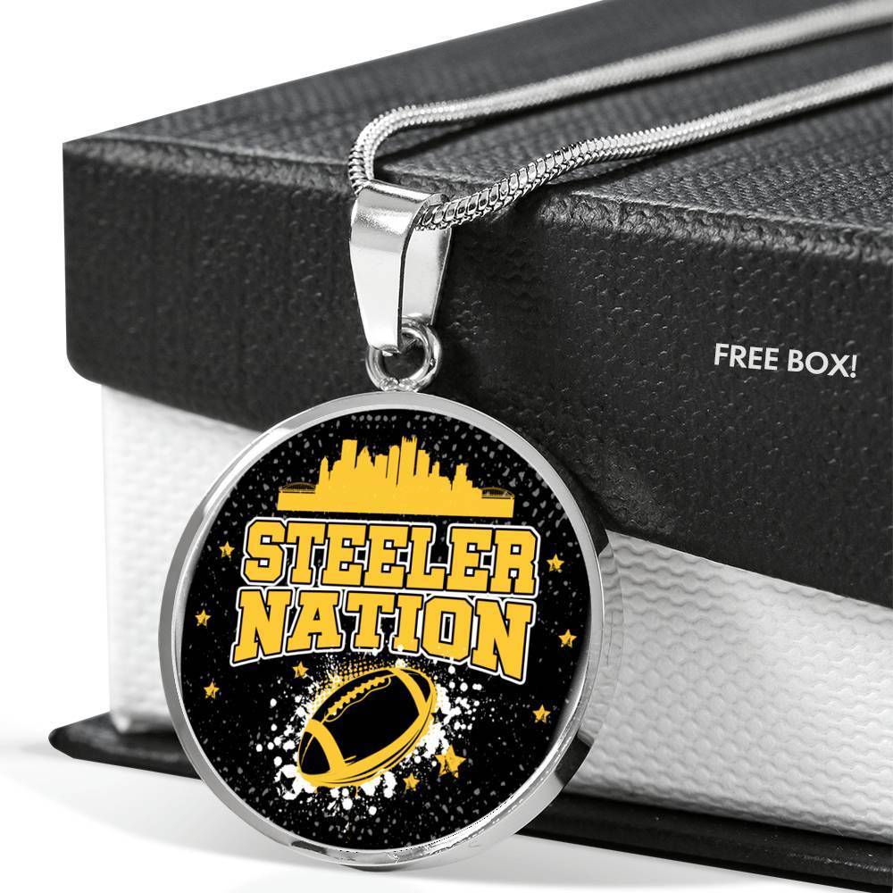 Steeler Nation Fan Circle Necklace Stainless Steel or 18k Gold 18-22" - Express Your Love Gifts